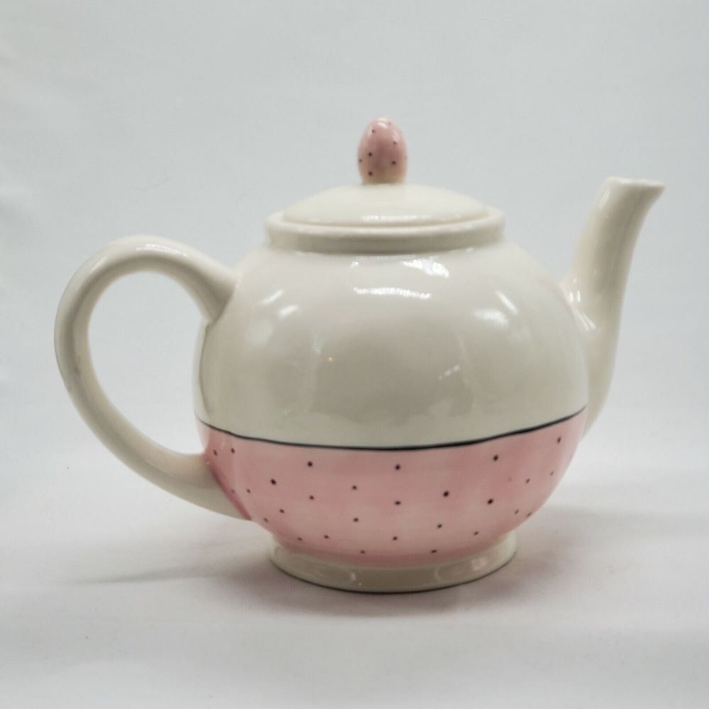 Rae Dunn by Magenta POUR Teapot Polka Dot Pink Typewriter‎ Font - Picture 4 of 10